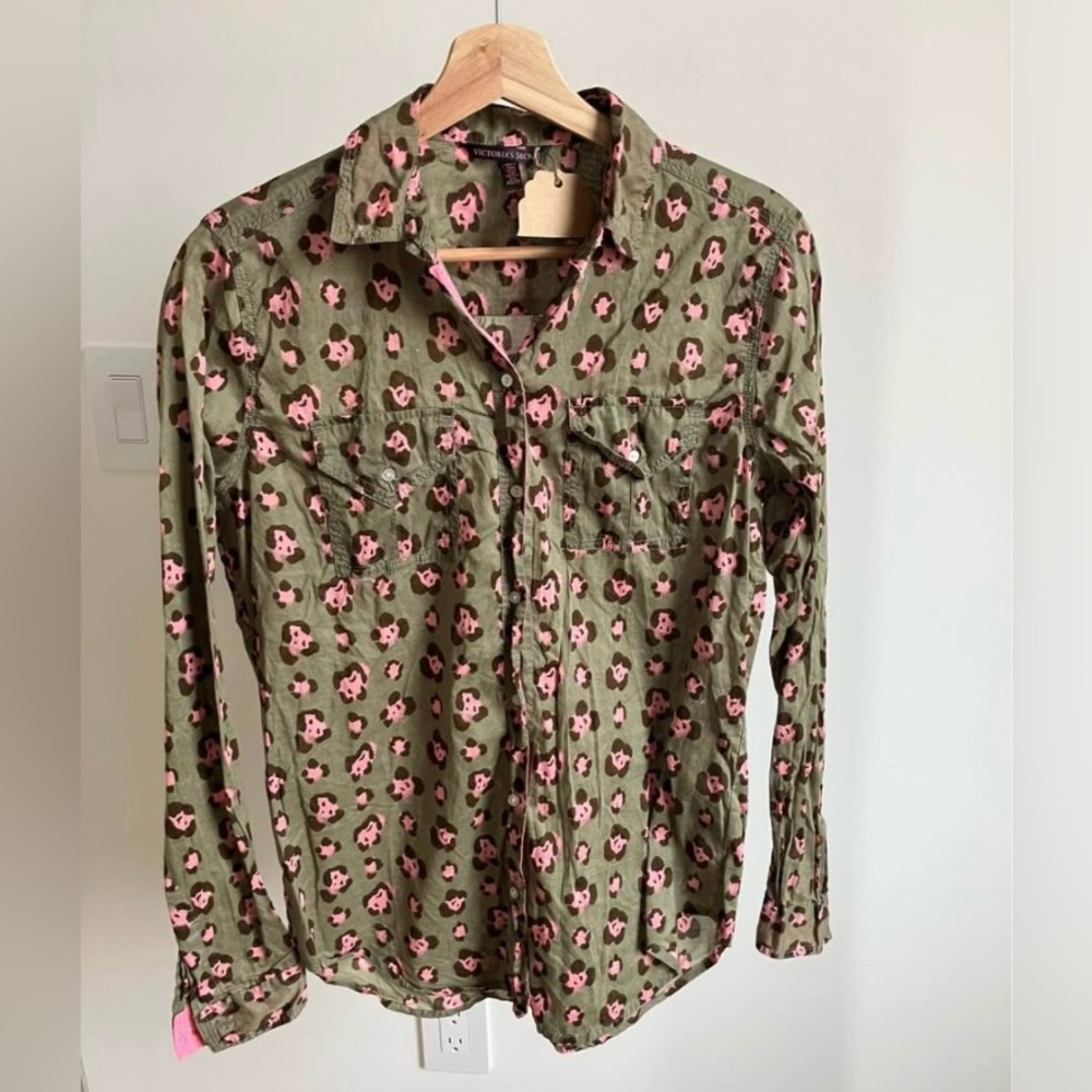 Victoria's Secret Olive and Pink Patterned Shirt